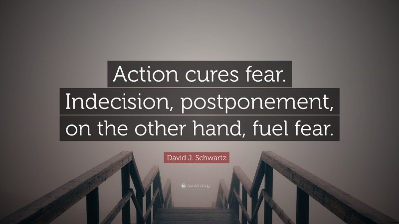 David J. Schwartz Quote: “Action cures fear. Indecision, postponement, on the other hand, fuel fear.”