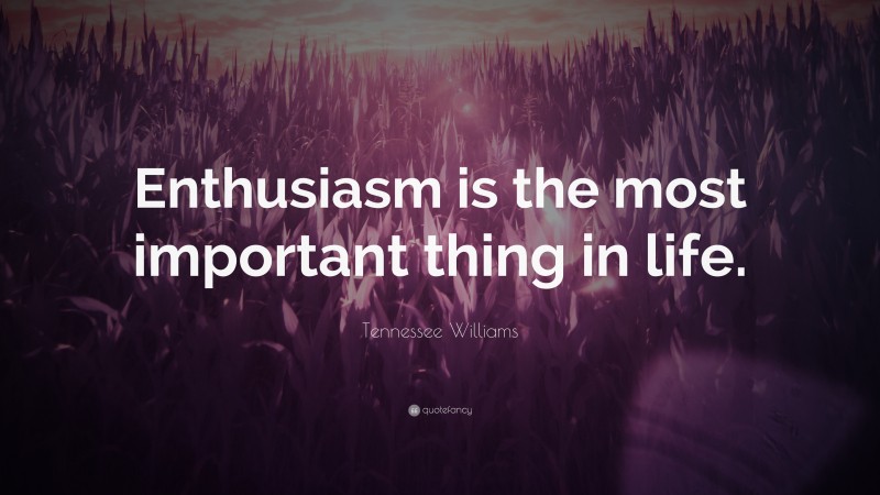 Tennessee Williams Quote: “Enthusiasm is the most important thing in life.”