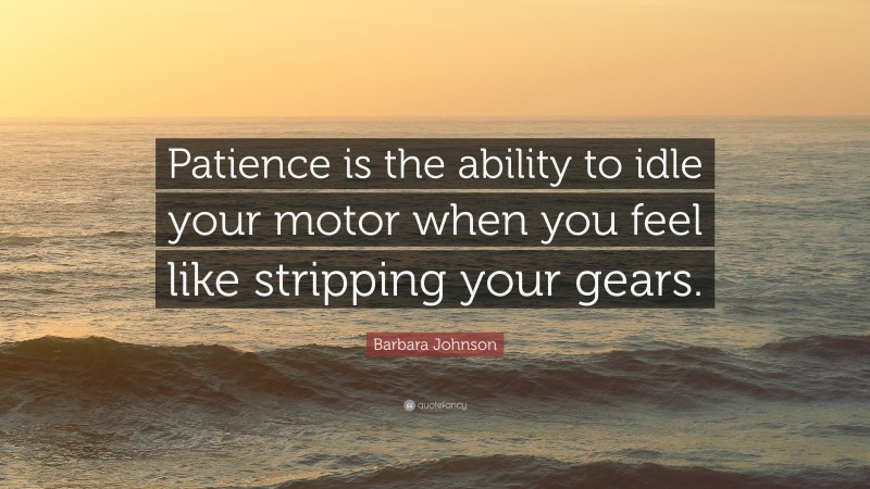 Barbara Johnson Quote: “Patience is the ability to idle your motor when you feel like stripping your gears.”