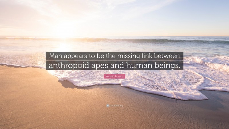 Konrad Lorenz Quote: “Man appears to be the missing link between anthropoid apes and human beings.”