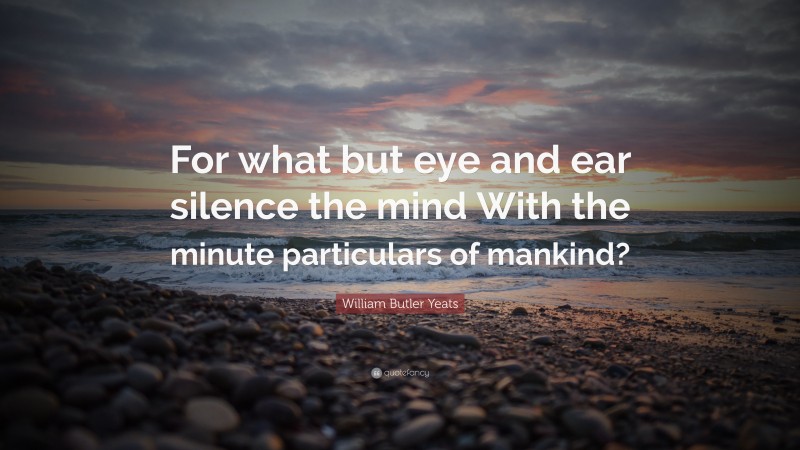 William Butler Yeats Quote: “For what but eye and ear silence the mind With the minute particulars of mankind?”