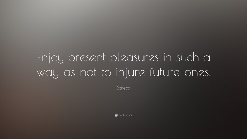 Seneca Quote: “Enjoy present pleasures in such a way as not to injure future ones.”