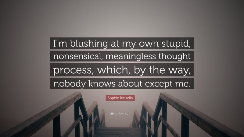 Sophie Kinsella Quote: “I’m blushing at my own stupid, nonsensical, meaningless thought process, which, by the way, nobody knows about except me.”