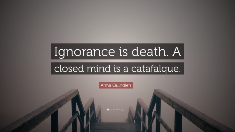 Anna Quindlen Quote: “Ignorance is death. A closed mind is a catafalque.”