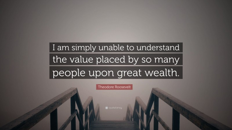 Theodore Roosevelt Quote: “I am simply unable to understand the value placed by so many people upon great wealth.”