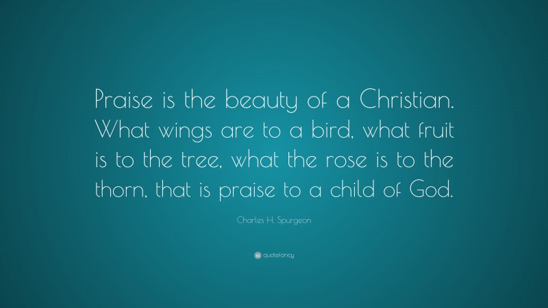 Charles H. Spurgeon Quote: “Praise is the beauty of a Christian. What wings are to a bird, what fruit is to the tree, what the rose is to the thorn, that is praise to a child of God.”
