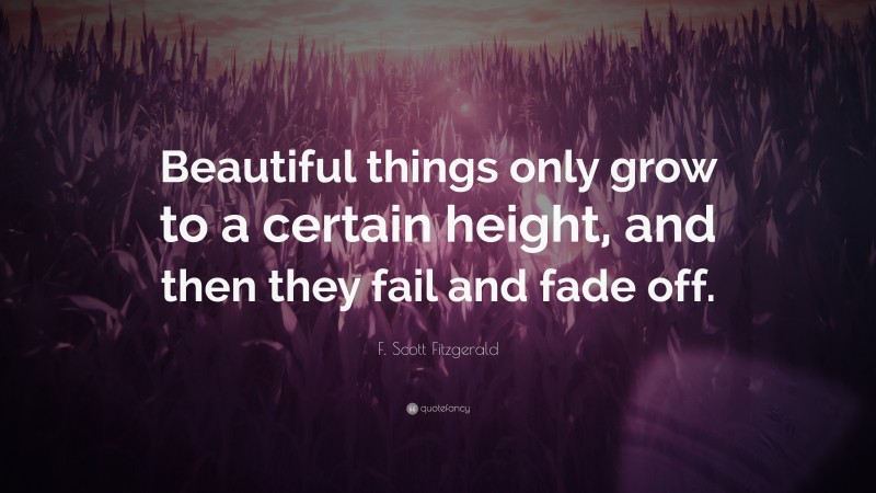 F. Scott Fitzgerald Quote: “Beautiful things only grow to a certain height, and then they fail and fade off.”