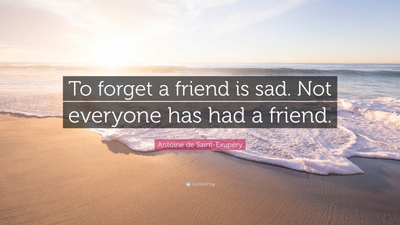 Antoine de Saint-Exupéry Quote: “To forget a friend is sad. Not everyone has had a friend.”