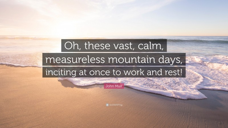 John Muir Quote: “Oh, these vast, calm, measureless mountain days, inciting at once to work and rest!”
