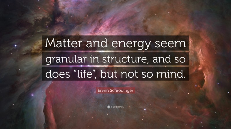 Erwin Schrödinger Quote: “Matter and energy seem granular in structure, and so does “life”, but not so mind.”