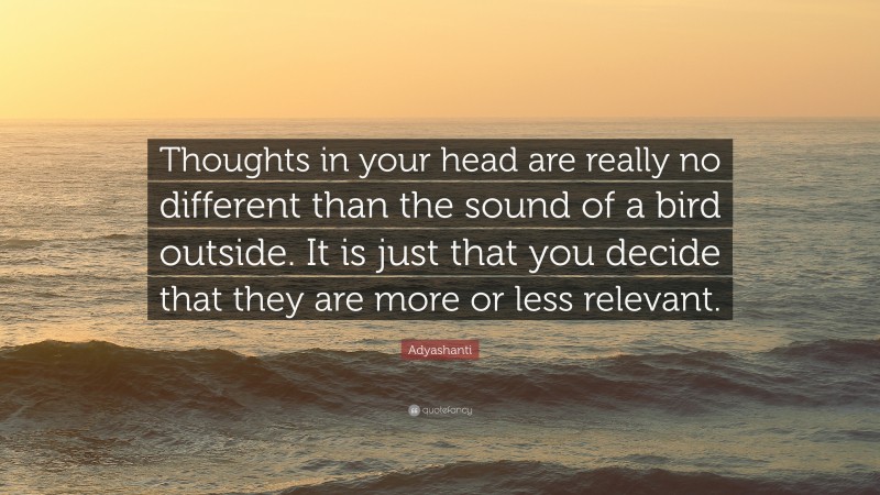 Adyashanti Quote: “Thoughts in your head are really no different than the sound of a bird outside. It is just that you decide that they are more or less relevant.”