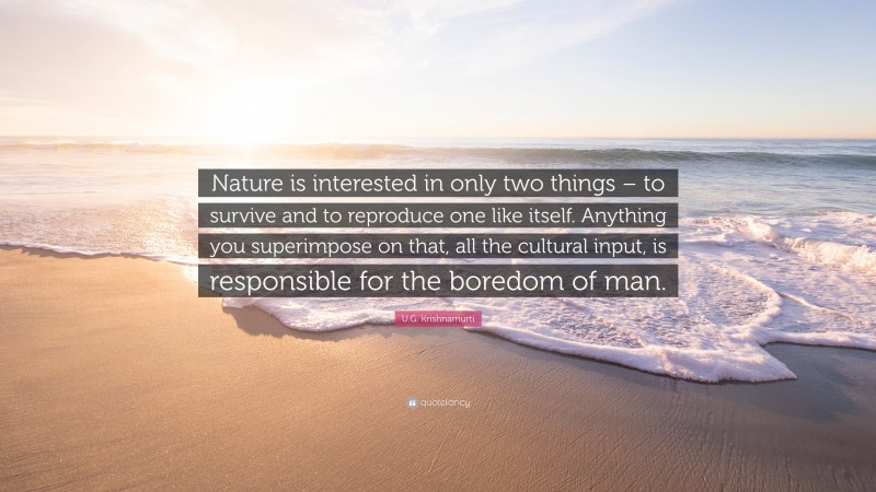 U.G. Krishnamurti Quote: “Nature is interested in only two things – to survive and to reproduce one like itself. Anything you superimpose on that, all the cultural input, is responsible for the boredom of man.”