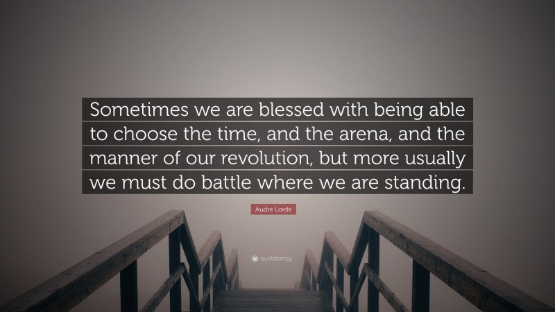 Audre Lorde Quote: “Sometimes we are blessed with being able to choose the time, and the arena, and the manner of our revolution, but more usually we must do battle where we are standing.”