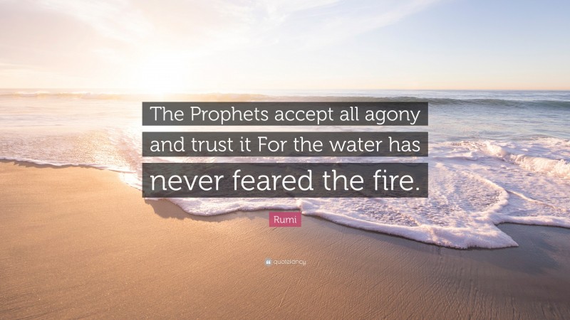 Rumi Quote: “The Prophets accept all agony and trust it For the water has never feared the fire.”