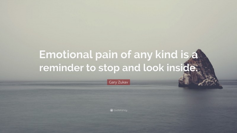 Gary Zukav Quote: “Emotional pain of any kind is a reminder to stop and look inside.”