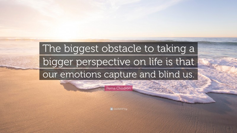 Pema Chödrön Quote: “The biggest obstacle to taking a bigger perspective on life is that our emotions capture and blind us.”