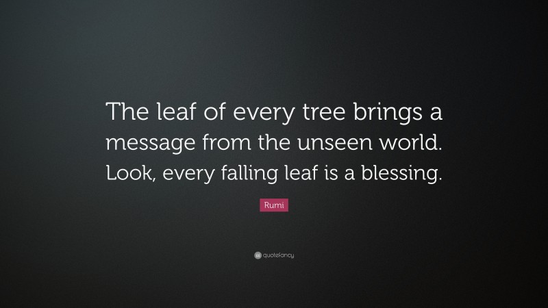 Rumi Quote: “The leaf of every tree brings a message from the unseen world. Look, every falling leaf is a blessing.”