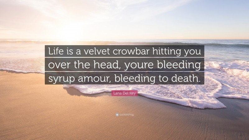 Lana Del Rey Quote: “Life is a velvet crowbar hitting you over the head, youre bleeding syrup amour, bleeding to death.”