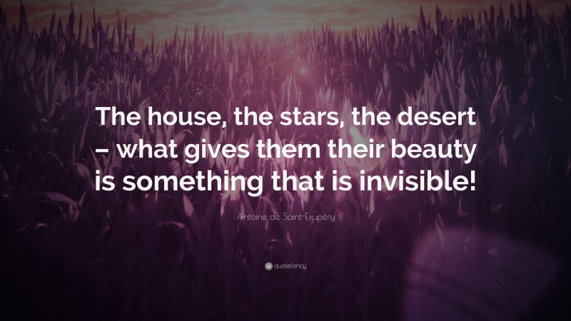Antoine de Saint-Exupéry Quote: “The house, the stars, the desert – what gives them their beauty is something that is invisible!”