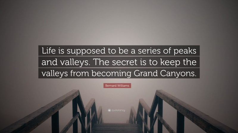 Bernard Williams Quote: “Life is supposed to be a series of peaks and valleys. The secret is to keep the valleys from becoming Grand Canyons.”