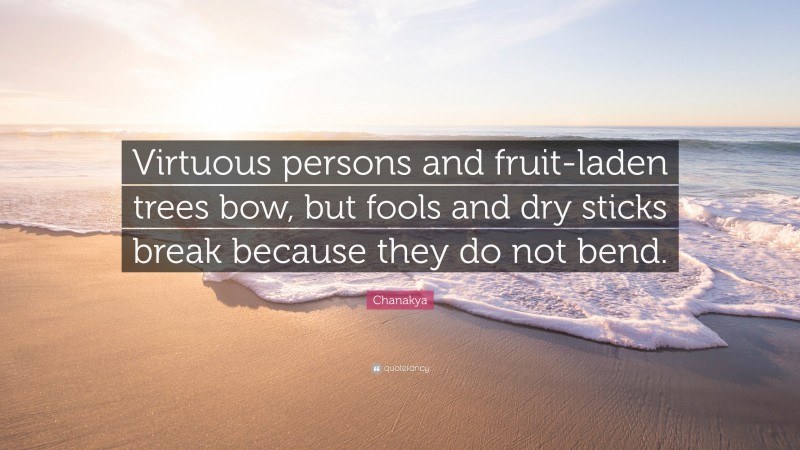 Chanakya Quote: “Virtuous persons and fruit-laden trees bow, but fools and dry sticks break because they do not bend.”