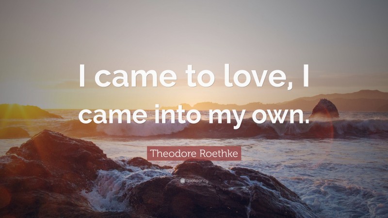 Theodore Roethke Quote: “I came to love, I came into my own.”
