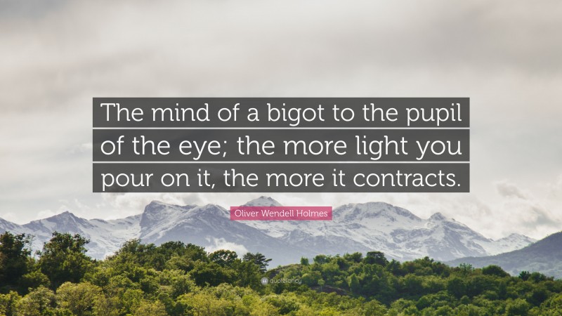 Oliver Wendell Holmes Quote: “The mind of a bigot to the pupil of the eye; the more light you pour on it, the more it contracts.”