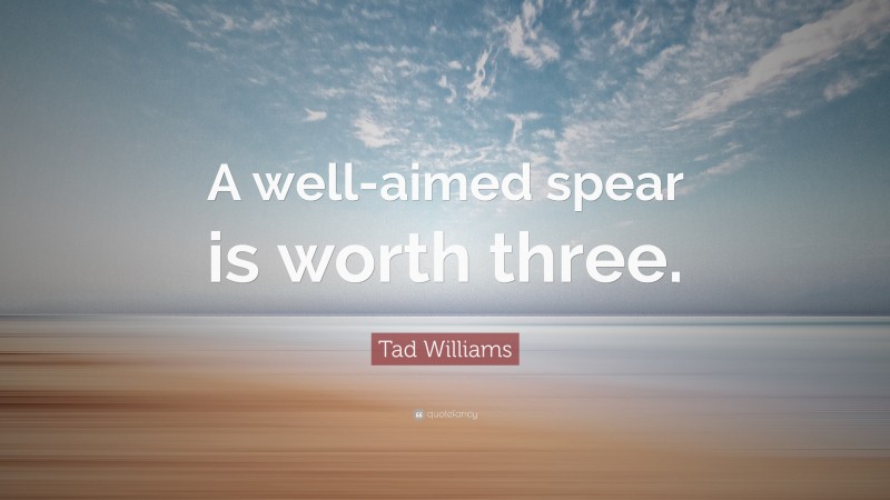 Tad Williams Quote: “A well-aimed spear is worth three.”