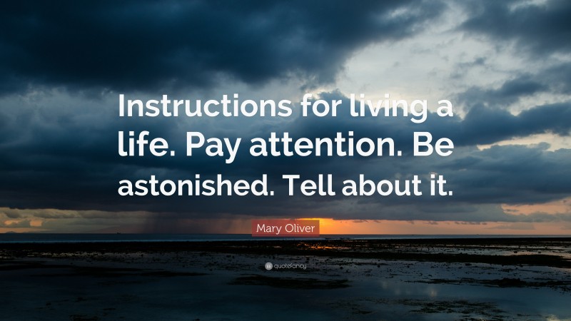 Mary Oliver Quote: “Instructions for living a life. Pay attention. Be astonished. Tell about it.”