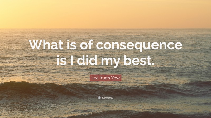 Lee Kuan Yew Quote: “What is of consequence is I did my best.”