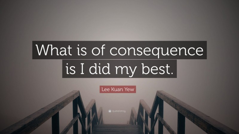 Lee Kuan Yew Quote: “What is of consequence is I did my best.”