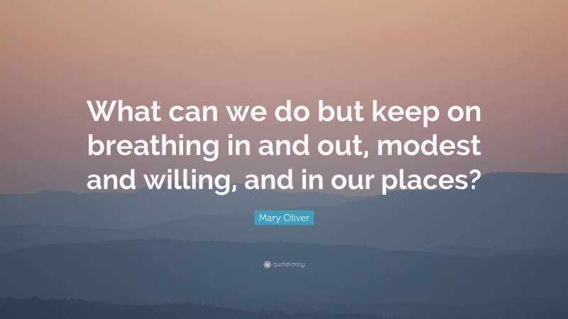 Mary Oliver Quote: “What can we do but keep on breathing in and out, modest and willing, and in our places?”