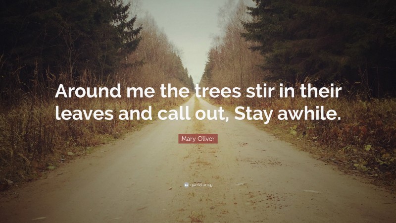 Mary Oliver Quote: “Around me the trees stir in their leaves and call out, Stay awhile.”
