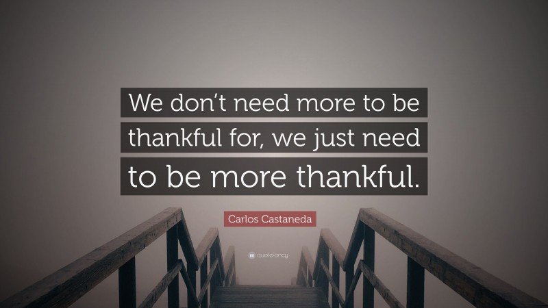 Carlos Castaneda Quote: “We don’t need more to be thankful for, we just need to be more thankful.”