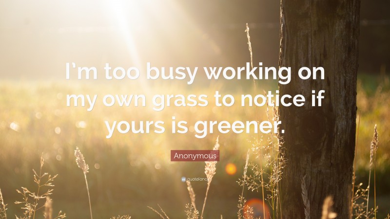 Anonymous Quote: “I’m too busy working on my own grass to notice if yours is greener.”