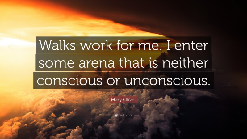 Mary Oliver Quote: “Walks work for me. I enter some arena that is neither conscious or unconscious.”