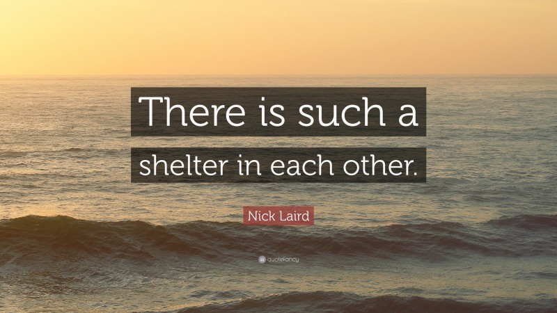 Nick Laird Quote: “There is such a shelter in each other.”