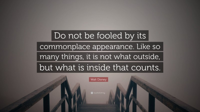 Walt Disney Quote: “Do not be fooled by its commonplace appearance. Like so many things, it is not what outside, but what is inside that counts.”