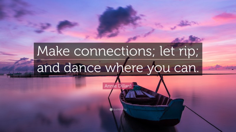Annie Dillard Quote: “Make connections; let rip; and dance where you can.”