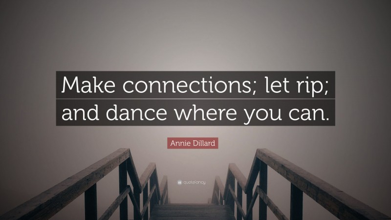 Annie Dillard Quote: “Make connections; let rip; and dance where you can.”