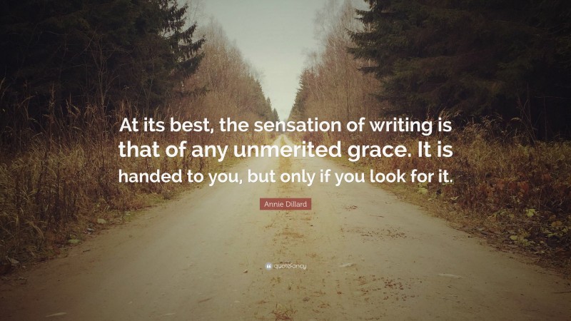 Annie Dillard Quote: “At its best, the sensation of writing is that of any unmerited grace. It is handed to you, but only if you look for it.”