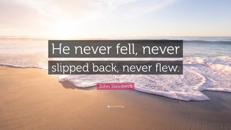 John Steinbeck Quote: “He never fell, never slipped back, never flew.”