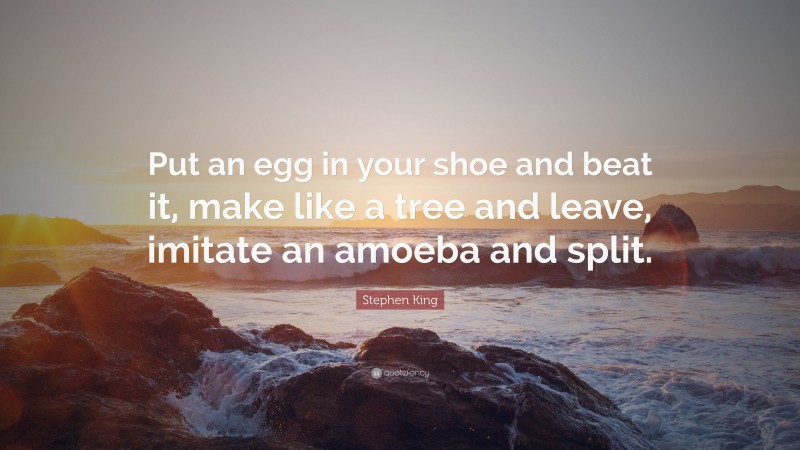 Stephen King Quote: “Put an egg in your shoe and beat it, make like a tree and leave, imitate an amoeba and split.”