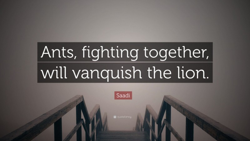 Saadi Quote: “Ants, fighting together, will vanquish the lion.”