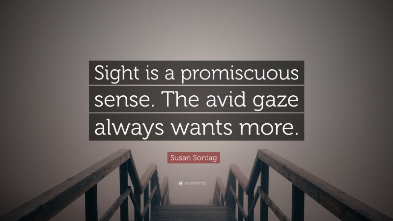 Susan Sontag Quote: “Sight is a promiscuous sense. The avid gaze always wants more.”