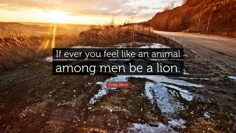 Criss Jami Quote: “If ever you feel like an animal among men be a lion.”