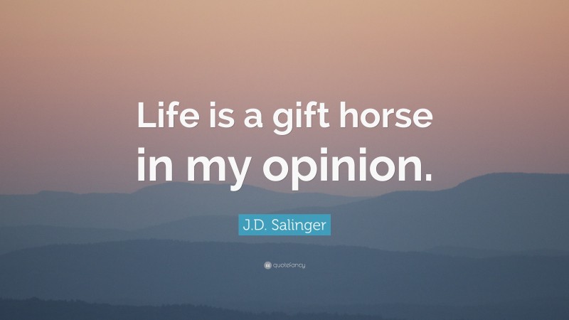 J.D. Salinger Quote: “Life is a gift horse in my opinion.”