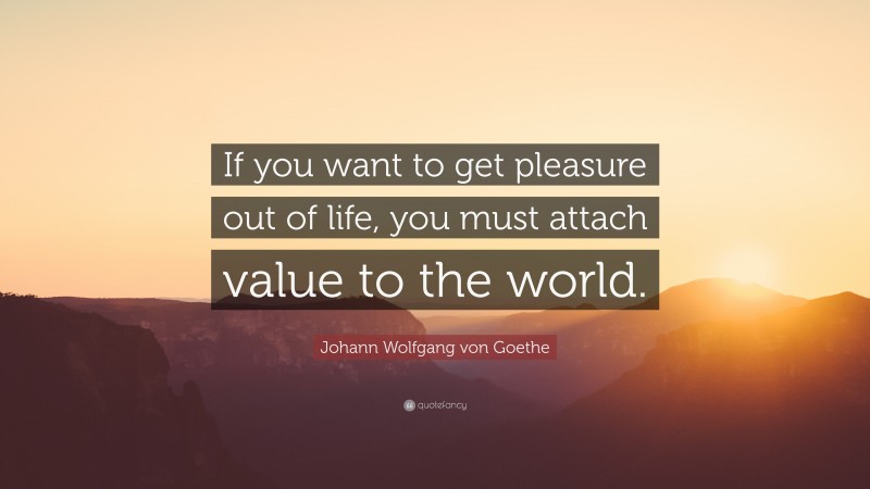 Johann Wolfgang von Goethe Quote: “If you want to get pleasure out of life, you must attach value to the world.”