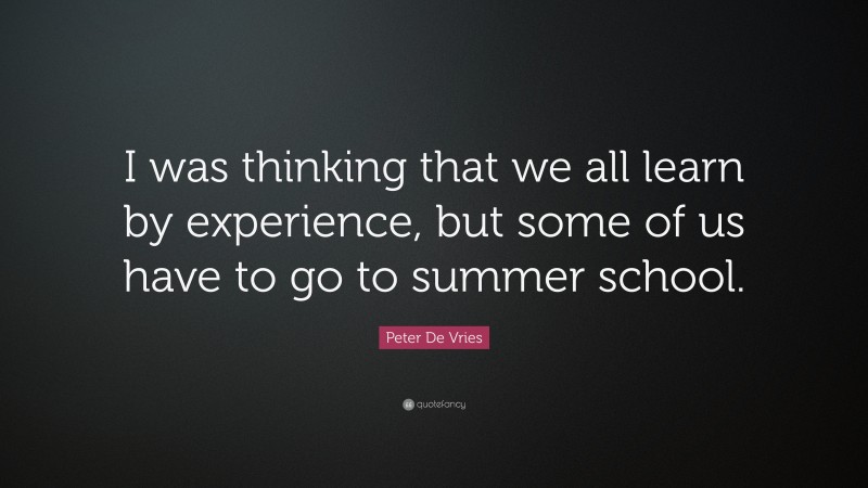 Peter De Vries Quote: “I was thinking that we all learn by experience, but some of us have to go to summer school.”