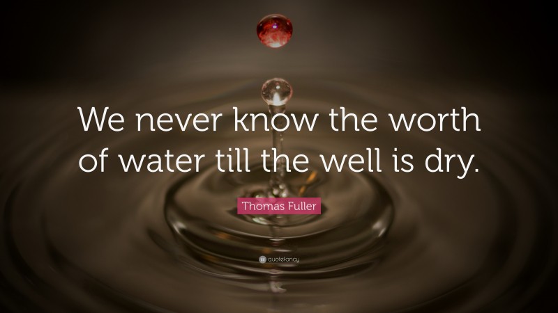 Thomas Fuller Quote: “We never know the worth of water till the well is dry. ”
